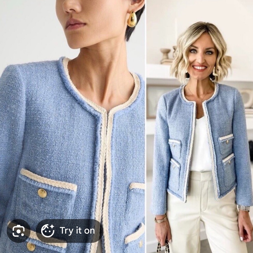 J. Crew France’s Lady Jacket Pale Seascape Maritime Tweed SIZE 2 - Picture 3 of 10